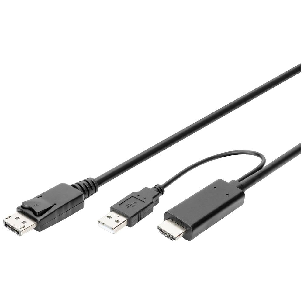 Digitus DisplayPort / HDMI Cavo Presa DisplayPort, Spina HDMI-A, Spina USB-A 2 m Nero AK-330111-020-S UHD 4K;, doppia schermatura, Flessibile, Privo d