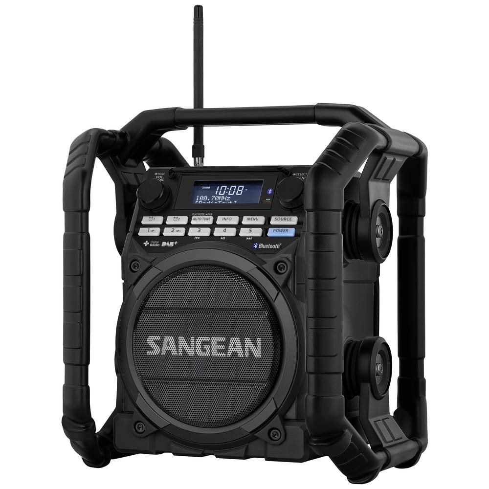 Sangean U-4 DBT+ Radio da cantiere DAB+, FM AUX, Bluetooth, USB Funzione di carica della batteria , ricaricabile, impermeabile, antiurto Nero