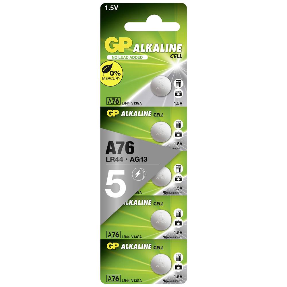 GP Batteria a bottone LR 44 1.5 V 5 pz. 110 mAh Alcalina/manganese GP76ASTD597C5