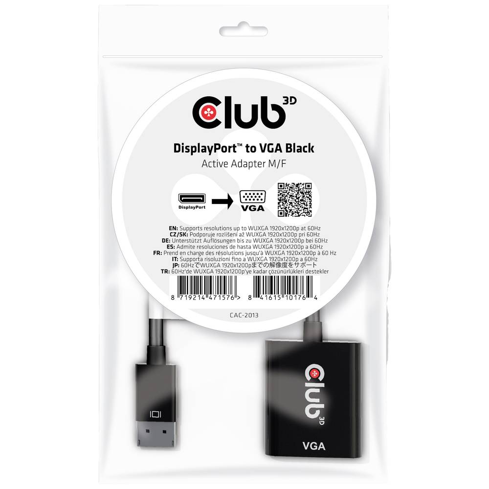 club3D CAC-2013 DisplayPort / VGA Adattatore [1x Spina DisplayPort - 1x Presa VGA] Nero