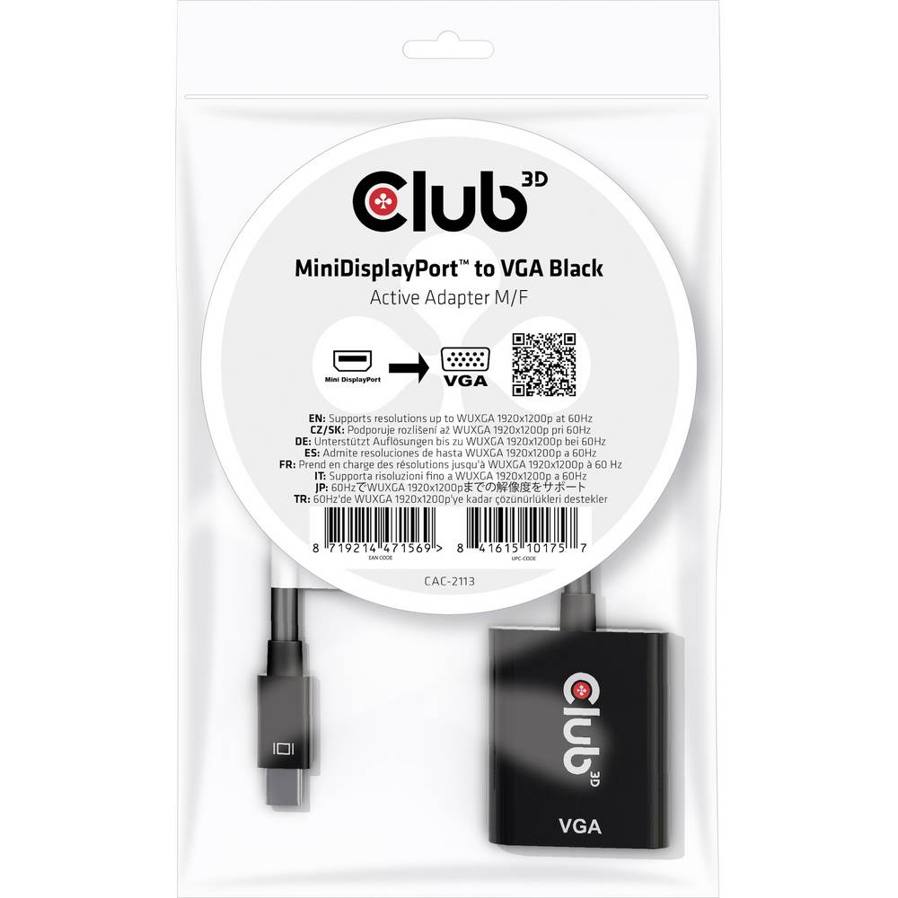 club3D CAC-2113 VGA Adattatore [1x Spina Mini DisplayPort - 1x Presa VGA] Nero 0.228 m