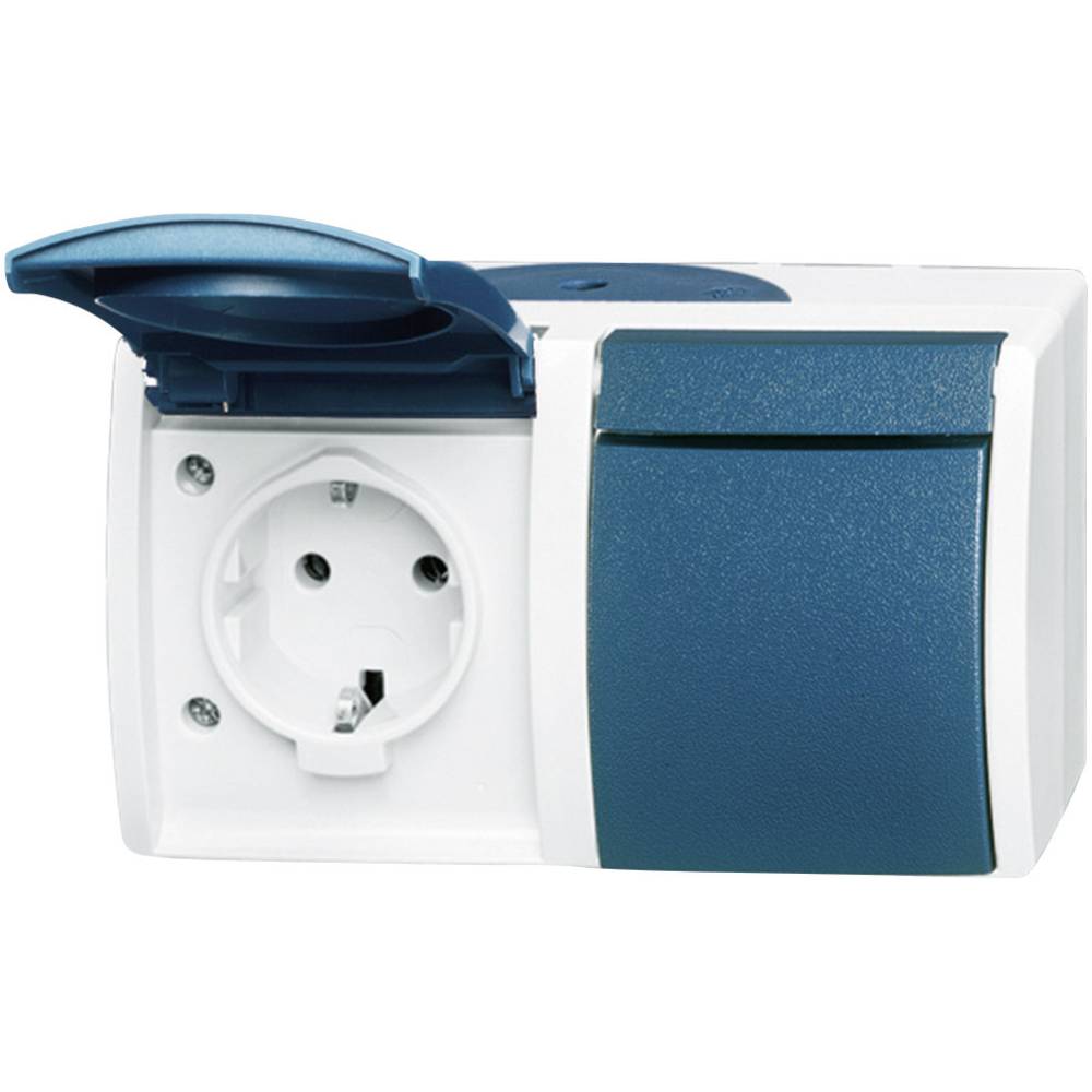 Busch-Jaeger 20/2 EW-53 Interruttore per ambienti umidi Presa doppia Superficie Ocean Blu, Verde 1 pz.