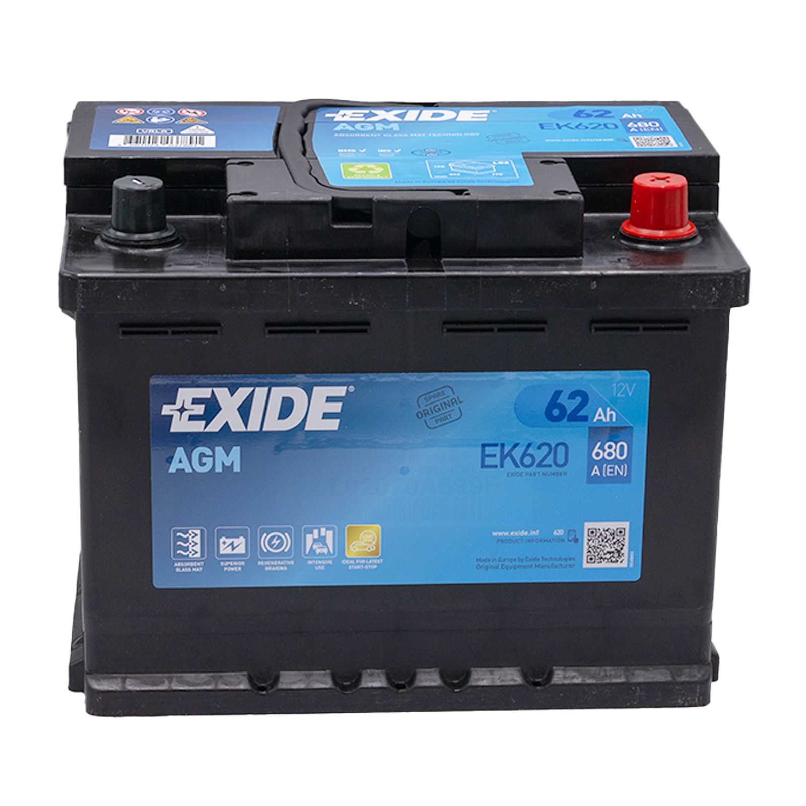 Batteria Auto Exide 62ah Agm Start-Stop 680A 12V = VARTA BOSCH FIAT FIAM 60AH AGM