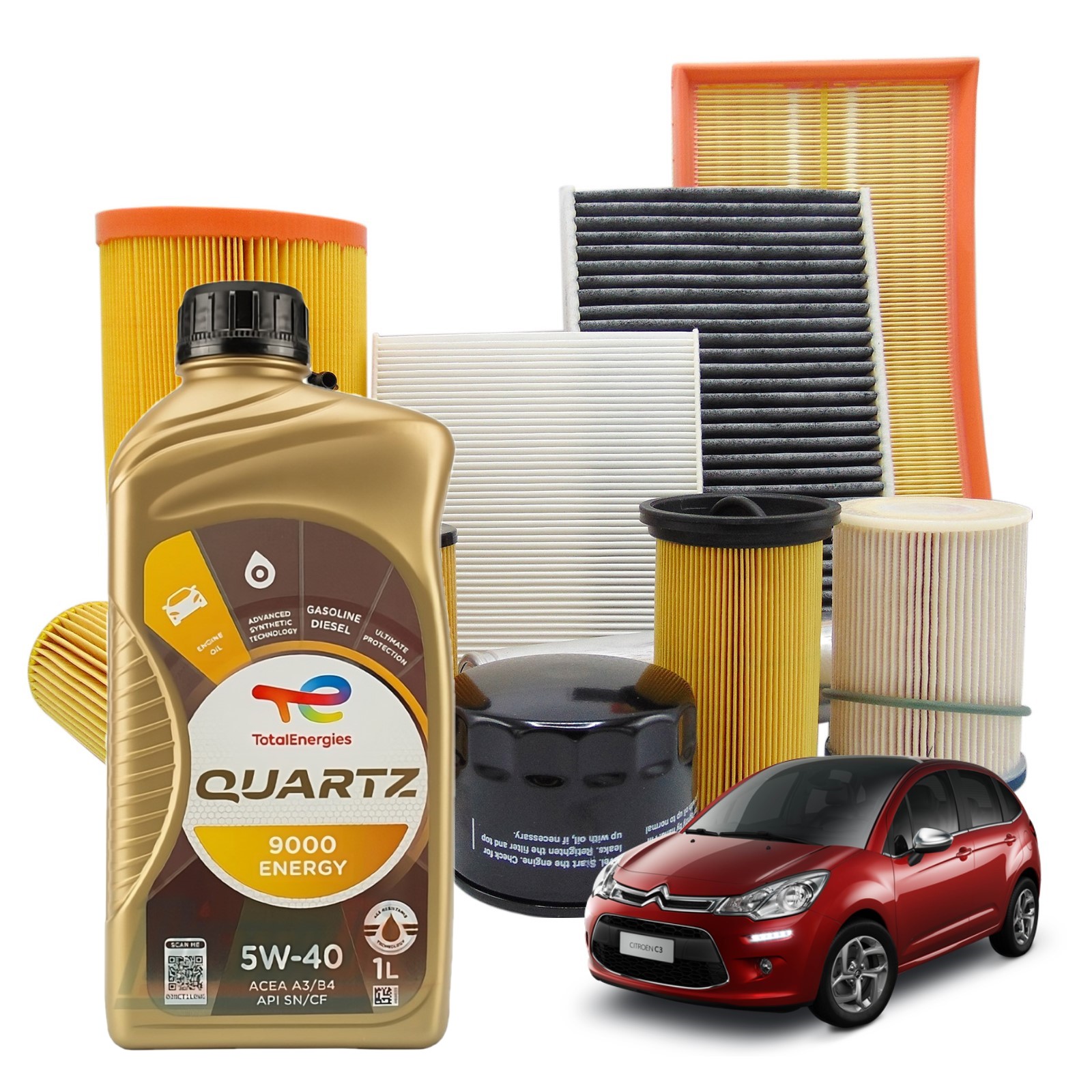 Kit TAGLIANDO Olio Motore TOTAL Quartz 9000 Energy 5w40 per Citroen PEUGEOT