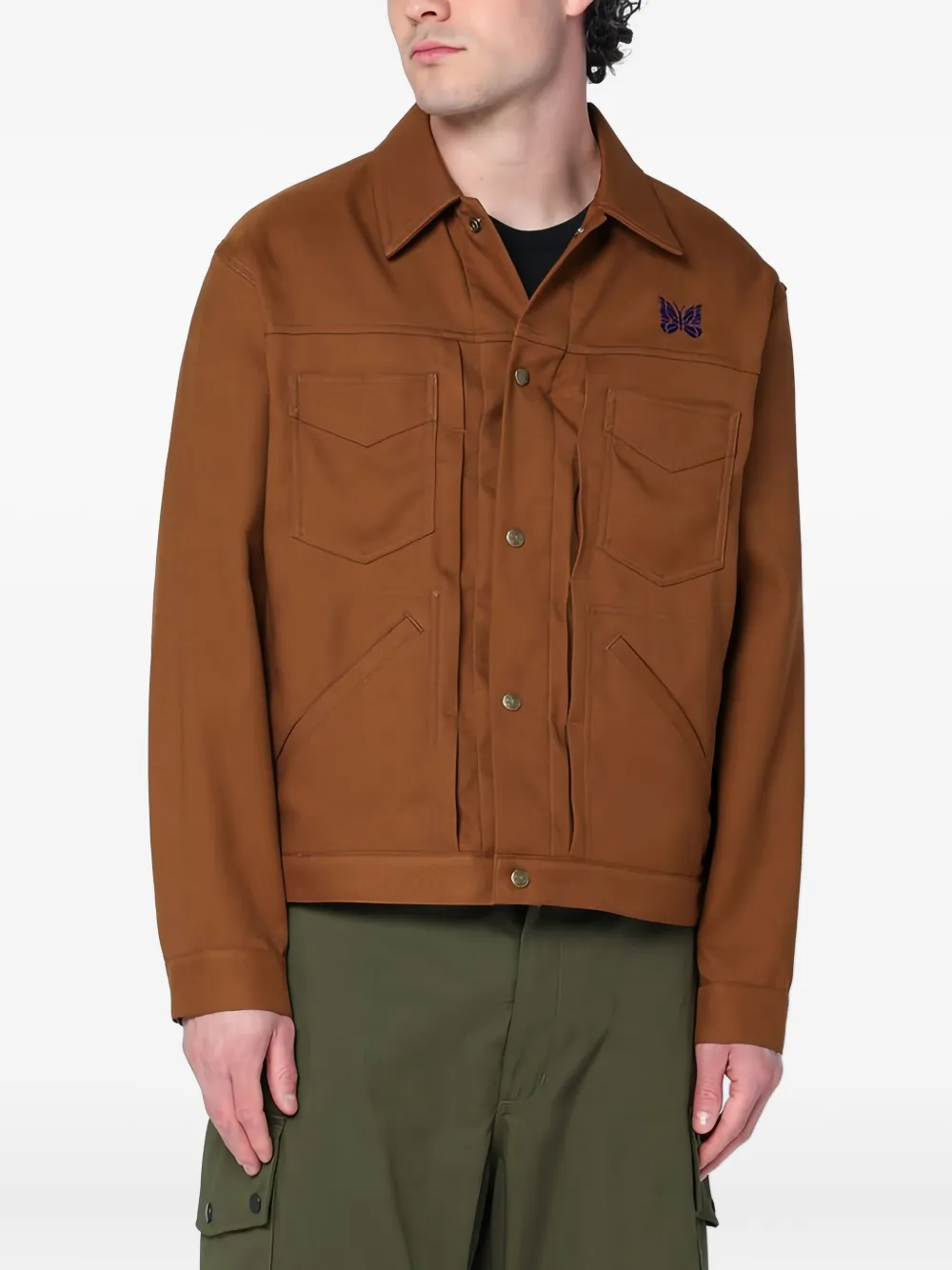 Needles butterfly embroidered long-sleeve shirt - Marrone