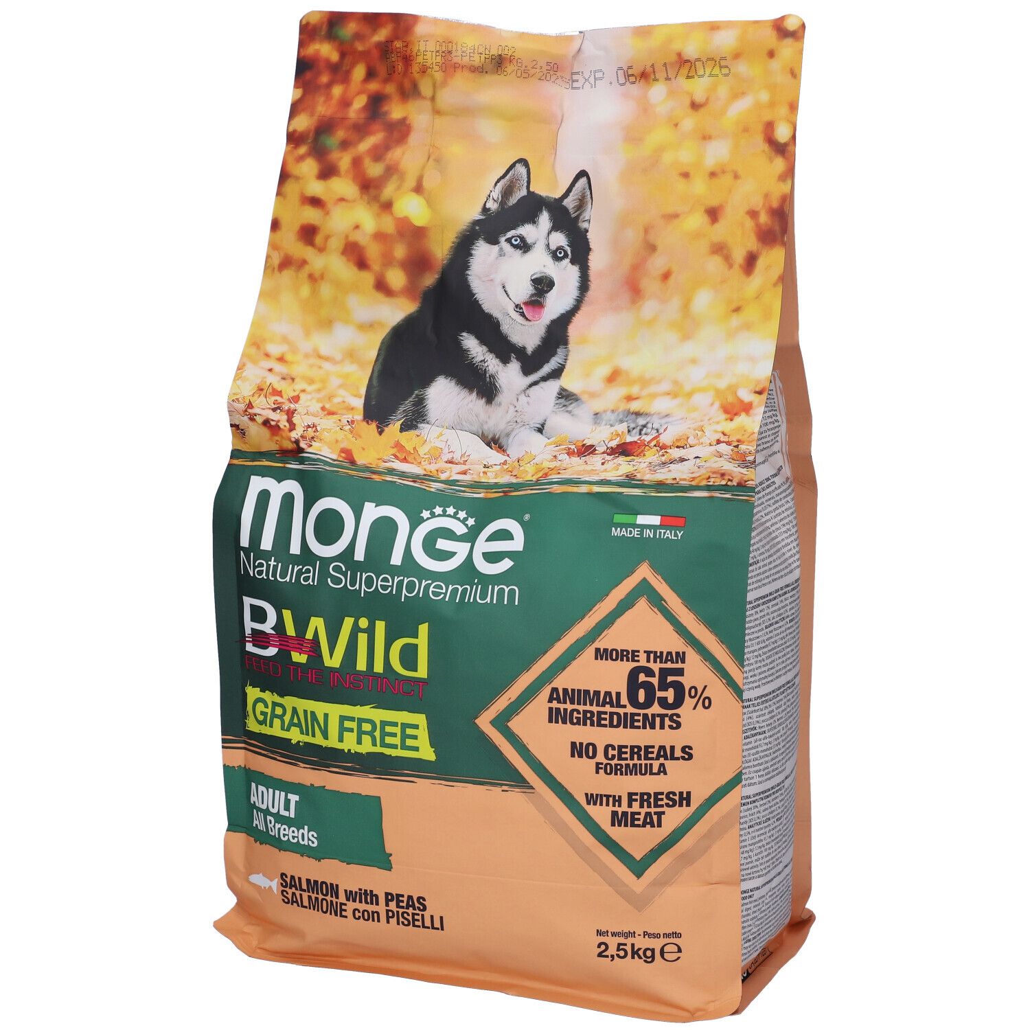 Monge Grain Free All Breeds Adult Salmone Con Piselli 2,5 Kg 2500 g Ma