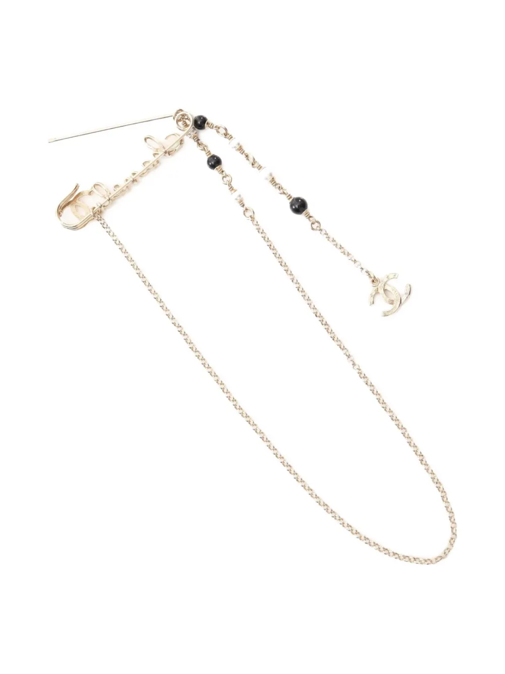 CHANEL Pre-Owned 1986-1988 logo pearl chain brooch - Oro