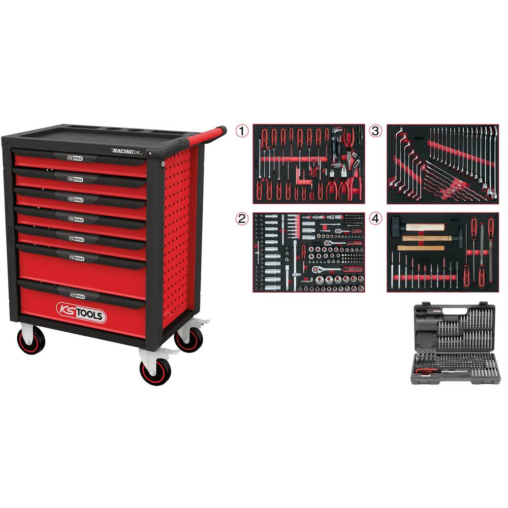 KS Tools 826.7515 Carrello di lavoro Lamiera dacciaio Colore: Nero, Rosso