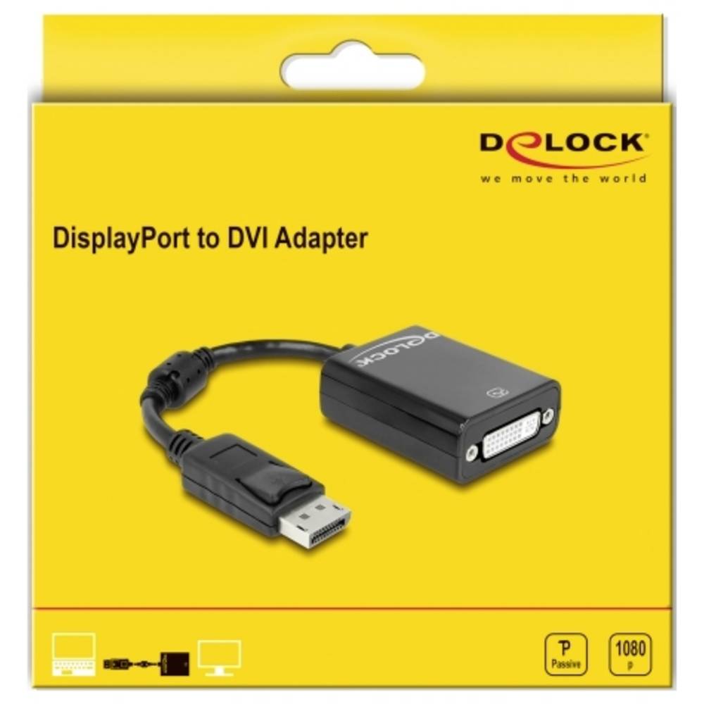Delock 61847 DisplayPort / DVI Adattatore [1x Spina DisplayPort - 1x Presa DVI 24+1 poli] Nero con nucleo in ferrite