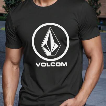 Maglietta grafica nera da uomo Volcom Stone, t-shirt da uomo estiva casual in puro cotone con scollo rotondo, 220 g/m², a maniche corte (1 pezzo)