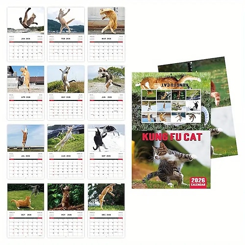 Calendario 2026 con gatto arrabbiato, calendario divertente con cacca di cane, planner mensile laminato con date in inglese da gennaio a dicembre, ide
