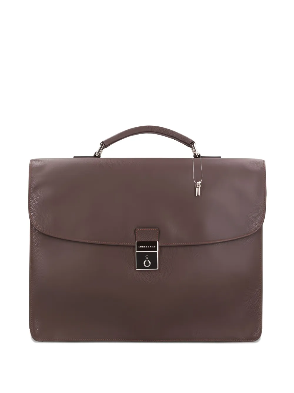 Longchamp lock-clasp leather laptop bag - Marrone