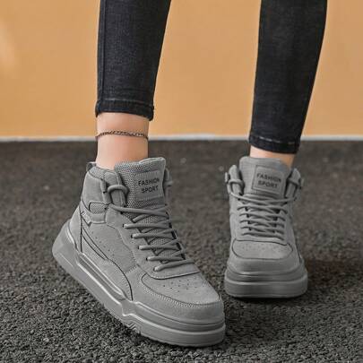 Scarpe da skate semplici e grigie da donna, con lacci, alte, leggere, casual, nuove, per uso esterno, per camminare, da campus e per lo streetwear