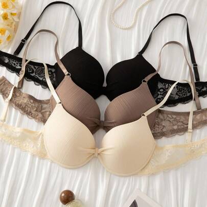 Set da 3 reggiseni donna con ferretto, reggiseno push-up, reggiseno casual