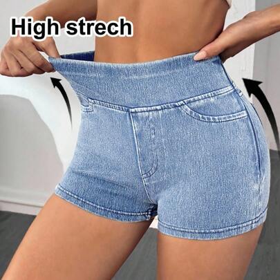 Pantaloncini di jeans da donna, casual skinny stretch super shorts, blu