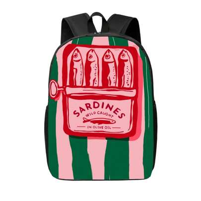 Zaino alla moda con stampa di sardine, a tema sardine, unisex, grande capacitÃ , leggero, adatto per viaggi e attivitÃ  all'aperto, riutilizzabile, id