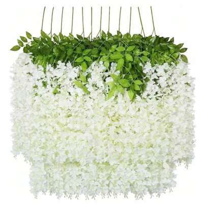 12 pezzi Artificielle finte Glycine Vigne Ratta Artificielle Glycine Blanche Vigne Soie Glycine Fleurs Guirlande Fleurs Suspendues pour Mariages Home
