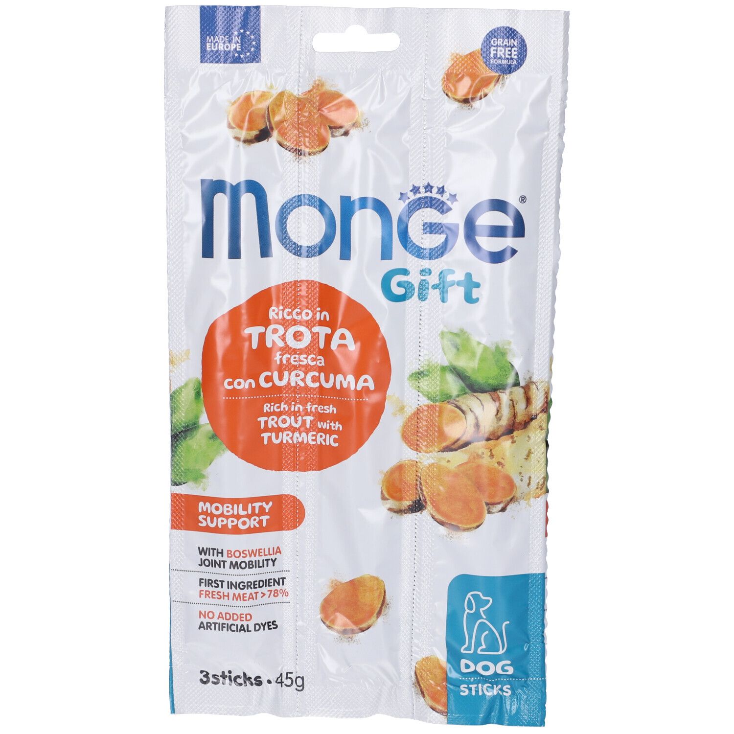 Monge Dog Sticks Gift Mobility Support Ricco in Trota Fresca con Boswe