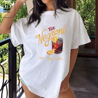 T-shirt da donna in cotone, T-shirt stampata con il cocktail Negroni, nuovi modelli sportivi per primavera ed estate, moda, morbida e traspirante, mag