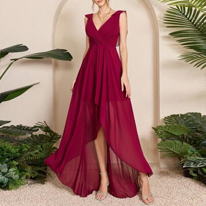 Dress in chiffon arricciato asimmetrico, elegante, con frange, Dress di autunno, dresss kawaii