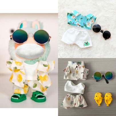Accessori per outfit Labubu da 17 cm, abito da festa seduta, set di occhiali da spiaggia per Labubu (bambola non inclusa)