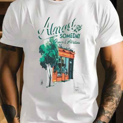 AlmostSomeday Shop - T-shirt grafica da uomo con scollo tondo, 220 g/m², estiva, in puro cotone, a maniche corte (1 pezzo)