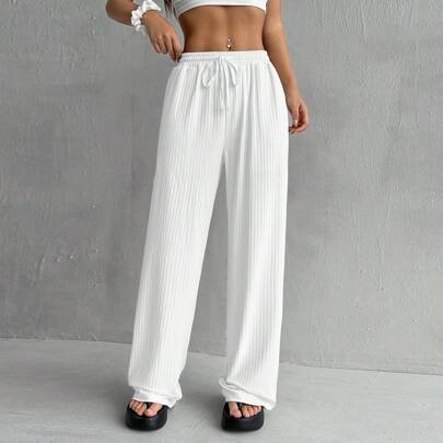 Pantaloni casual diritti in maglia bianca ad alta copertura