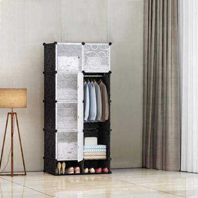 Armoire Portable, Armoire de chambre with tringle à vêtements et meuble à chaussures, Penderie with Portes, Storage Modular Meuble Étagères de Rangeme