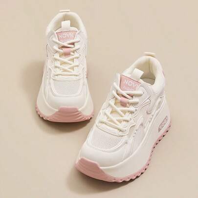 Scarpe casual da donna in vera pelle con suola spessa e traspirante, con rialzo interno in altezza, scarpe bianche da donna, scarpe da papà abbinabili
