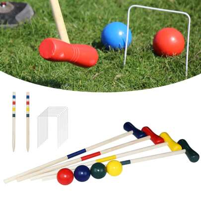 LILIIN Gioco del Croquet Croquet all'Aperto Set di Croquet con Pali in Legno Mazze Palline Wickets, Set di Croquet in Legno per 4 Giocatori Bambini Ad