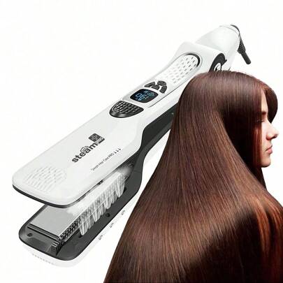 Piastra per capelli a vapore professionale in titanio ceramica, con forte getto di vapore, strumento professionale per stirare e modellare capelli a v