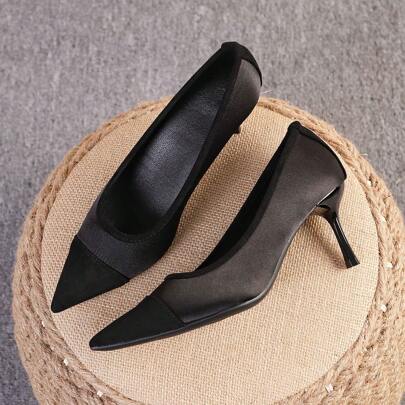 Décolleté con punta affusolata, scarpe da donna con tacco piatto versatili, scarpe di moda, tacchi alti neri. Taglie 35-43 (taglie forti)