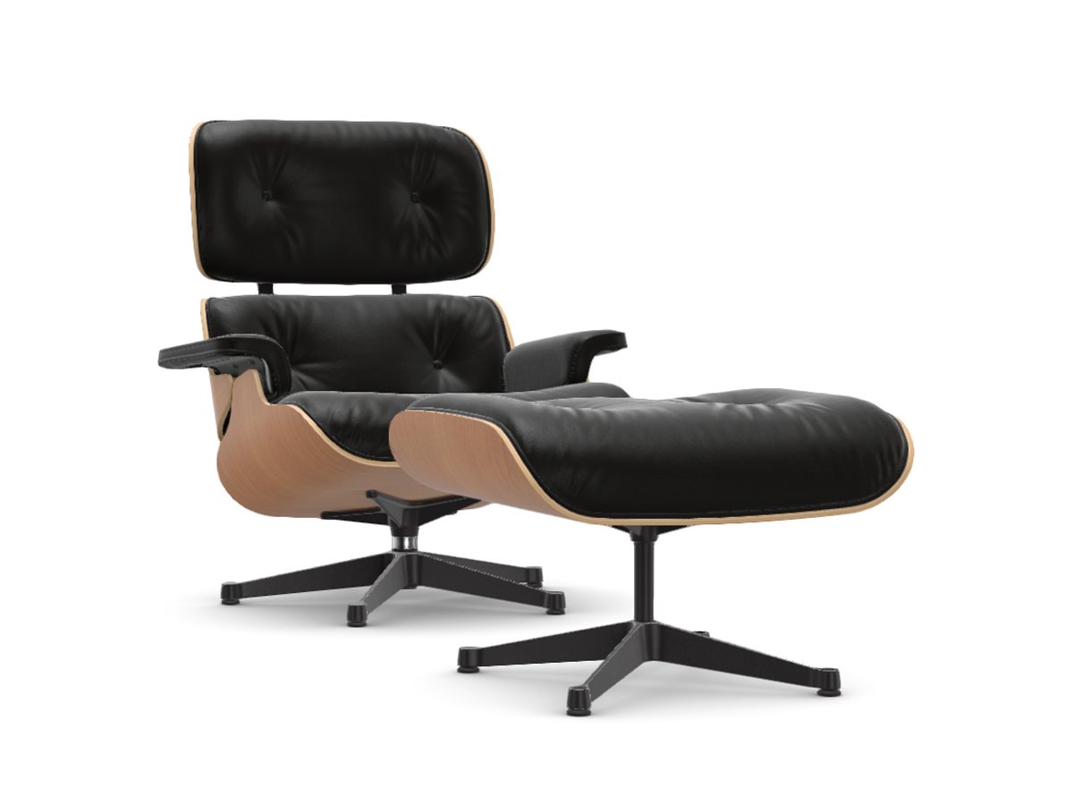 Eames Lounge Chair & Ottoman - American Cherry / Black Leather Cat. L50 / Black base