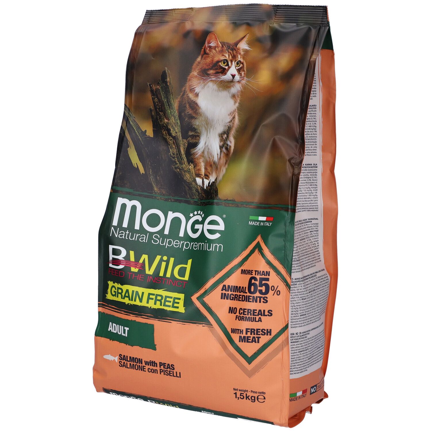 Monge Bwild Grain Free per Gatti Adult con Salmone e Piselli 1,5 Kg 15