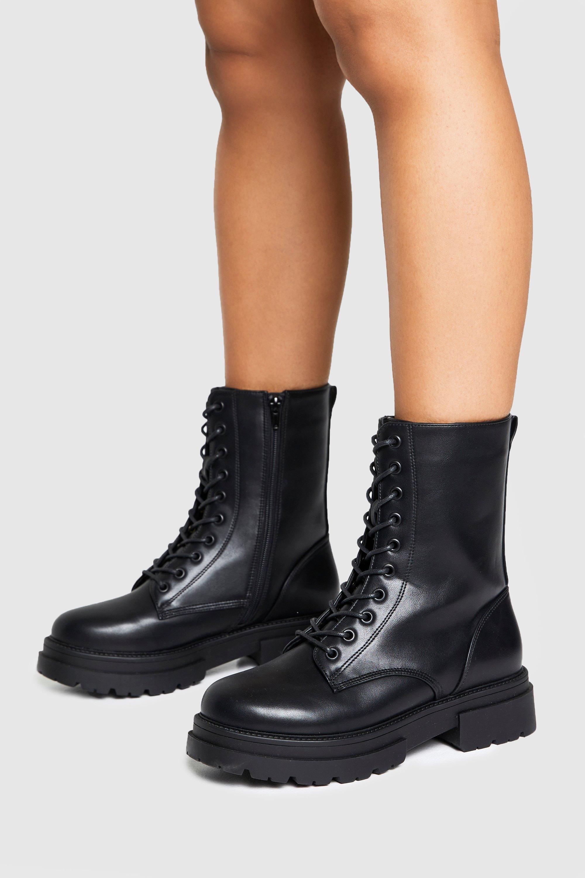 Wide Fit Lace Up Hiker Boots, Nero