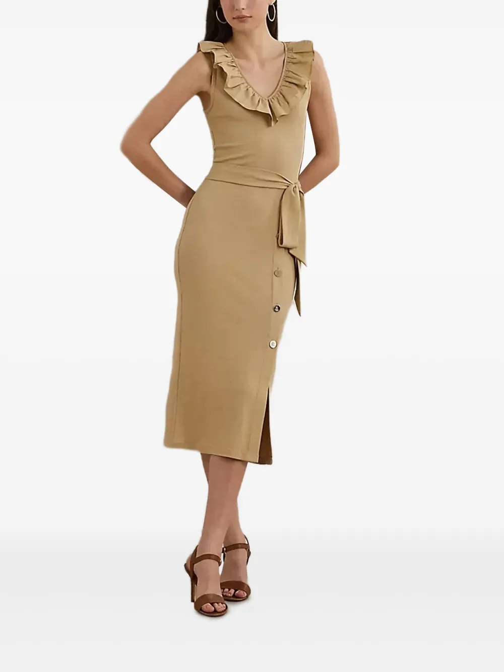 Lauren Ralph Lauren frill-neck dress - NATURAL