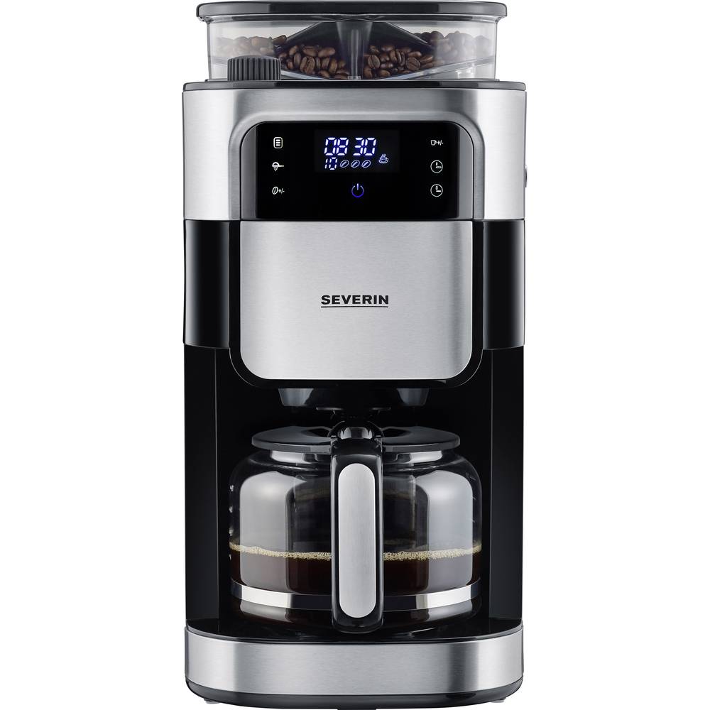 Severin KA 4813 Macchina per il caffè Nero, Acciaio inox (spazzolato) Capacità tazze=10 Display, Caraffa in vetro, Con macina caffè, funzione timer, F