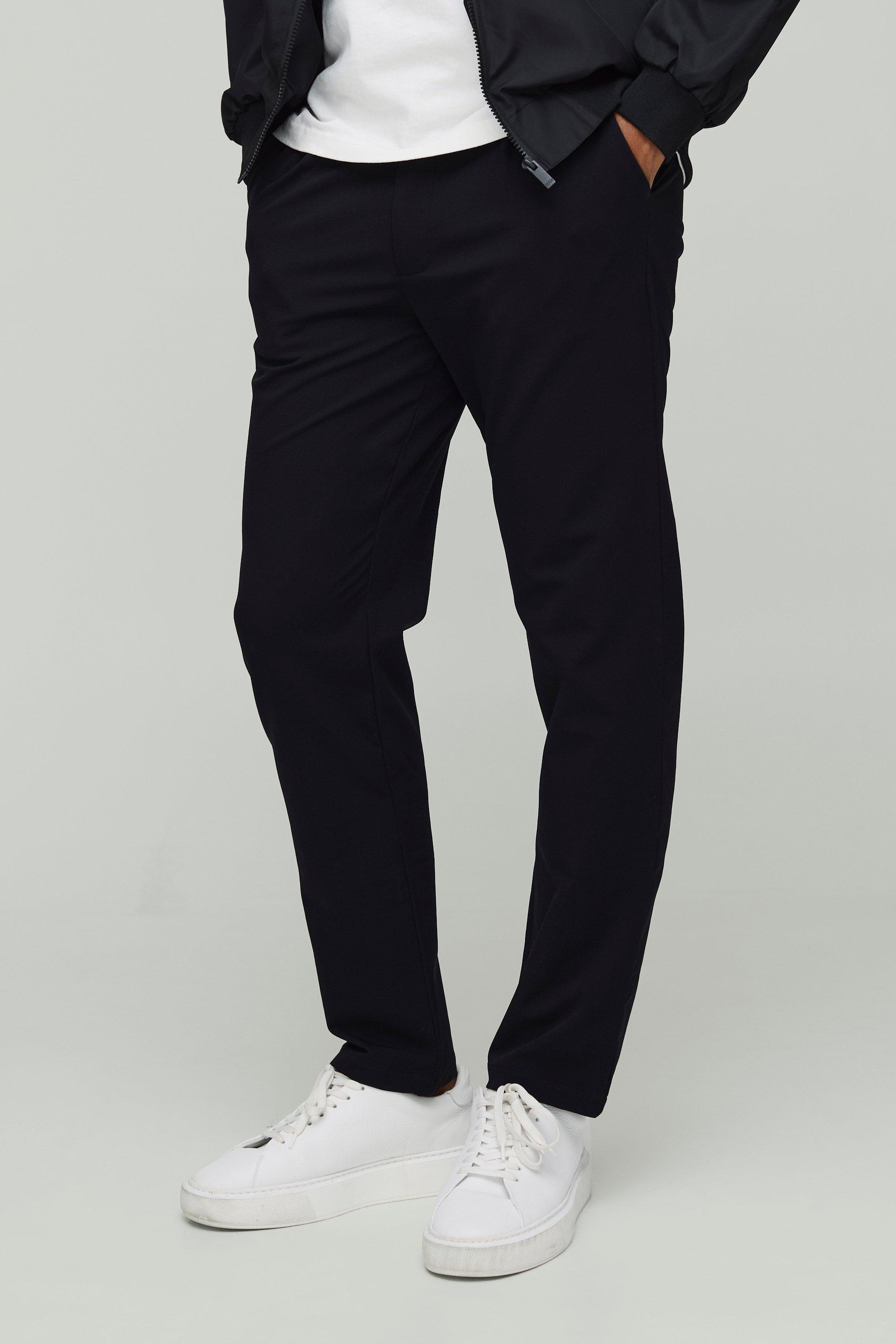 Tapered Fit Technical Stretch Smart Trousers, Nero