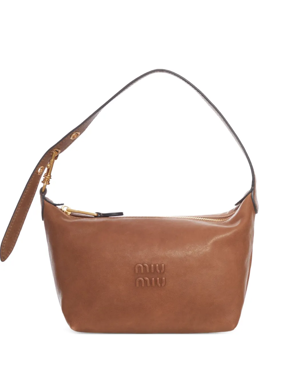 Miu Miu logo-embossed leather shoulder bag - Marrone