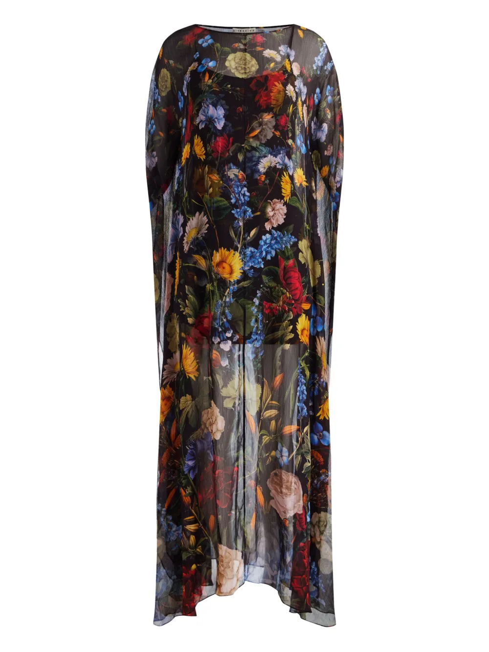 alice + olivia floral-print cape maxi dress - Nero