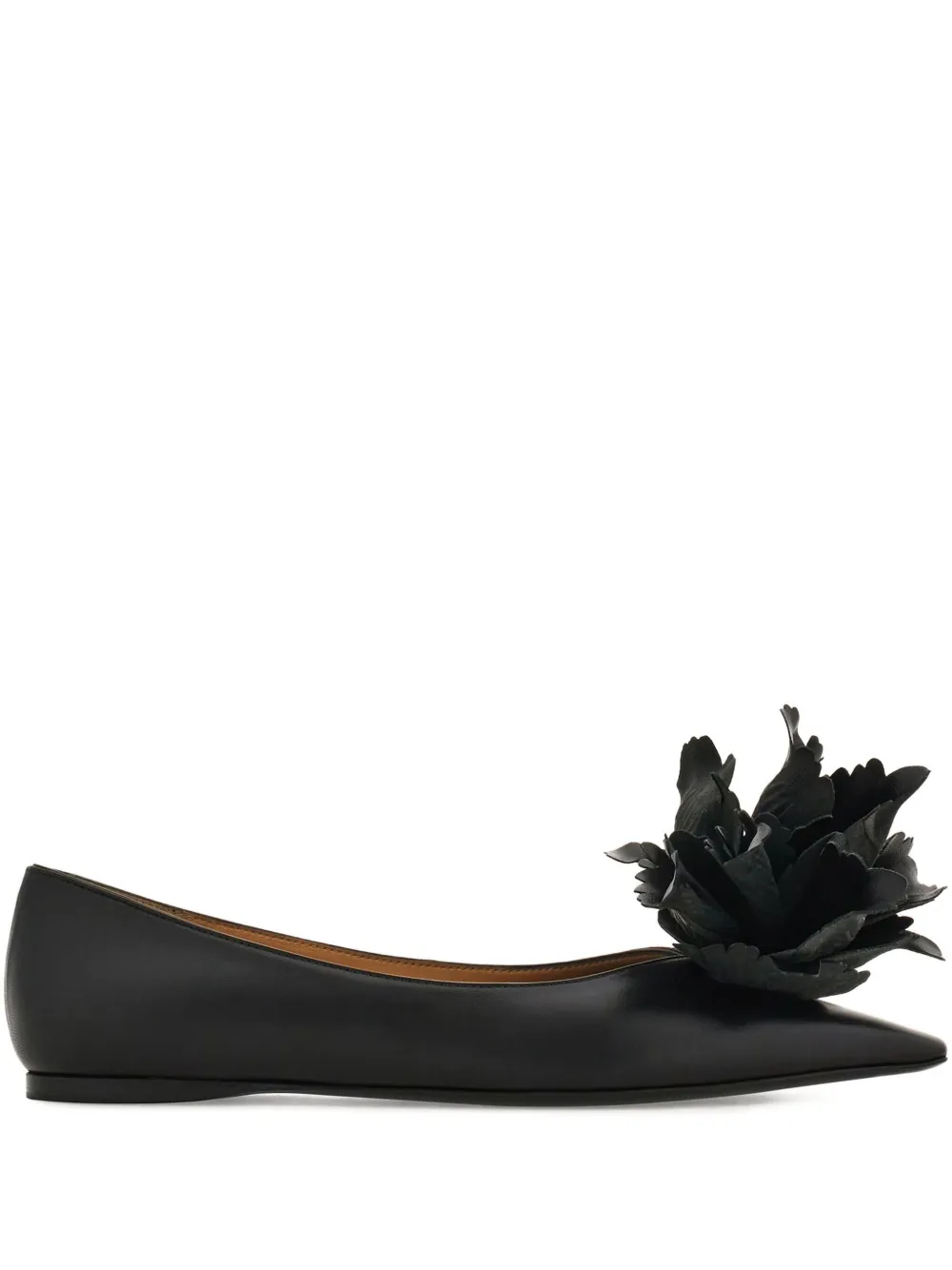Ferragamo flower-embellished pointed ballet flats - Nero