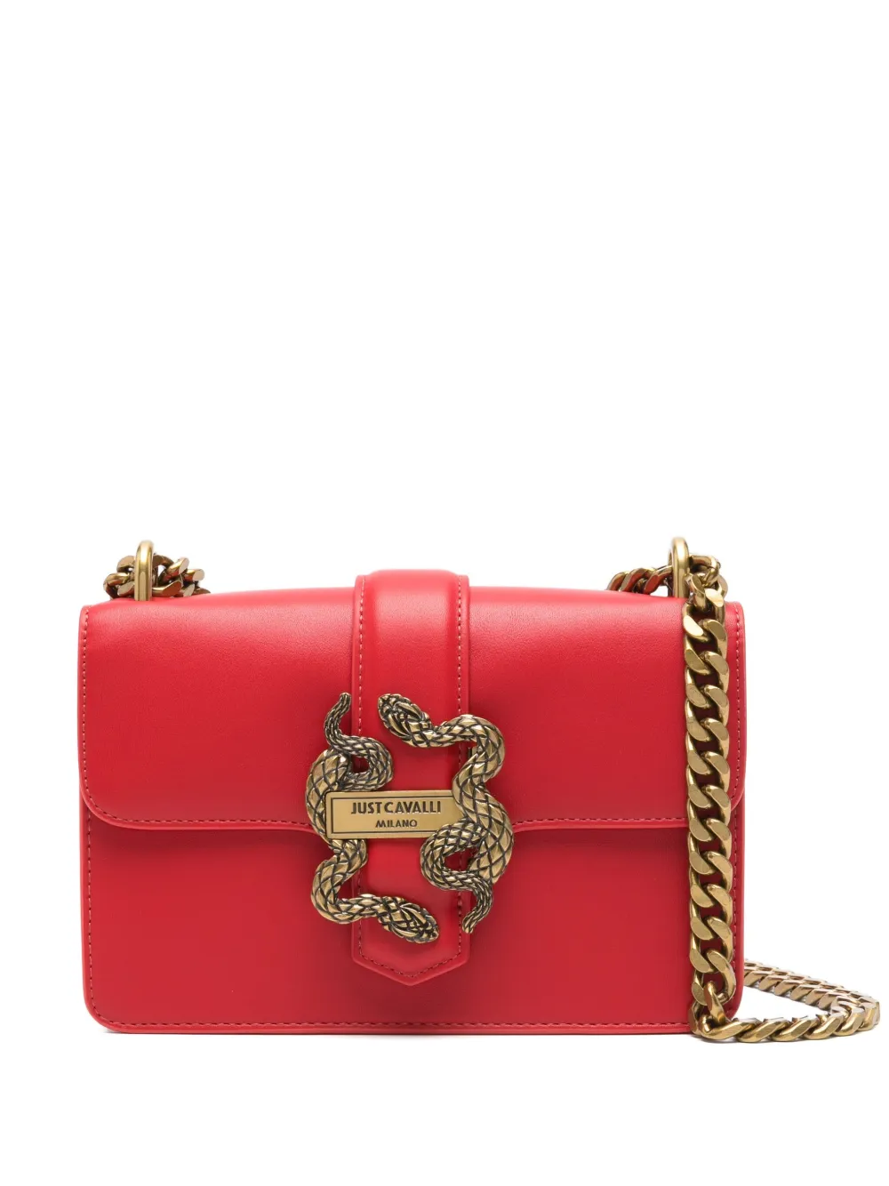 Just Cavalli snake-buckle shoulder bag - Rosso