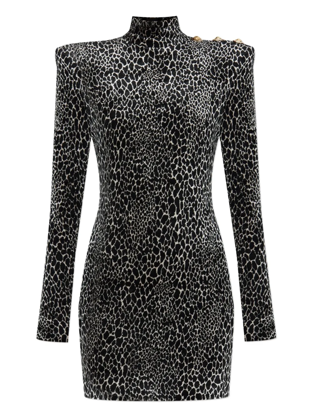 Balmain padded-shoulder animal-print dress - Nero