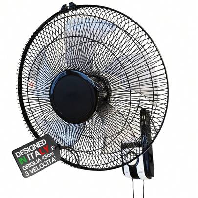 Ventilatore da Parete con Griglia da 43 cm e 3 Livelli di Velocità Selezionabili, Raffrescatore a Muro con 5 Pale in Polipropilene, 65 Watt di Potenza
