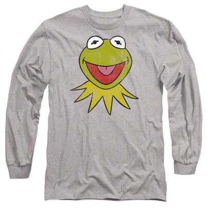 Maglietta unisex adulti con stampa della testa di Kermit (grigio sport)