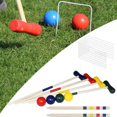 YUENFONG Set di Croquet da Gioco, Crocket per 4 Giocatori, Bambini, Adulti, Gioco di Croquet all'Aperto, Divertimento in Giardino, per Uso Esterno - L