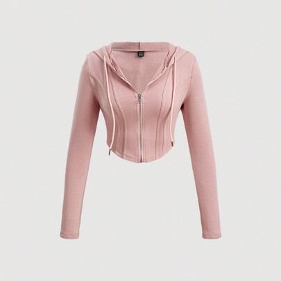 Felpa con cappuccio corta con zip con coulisse con cappuccio