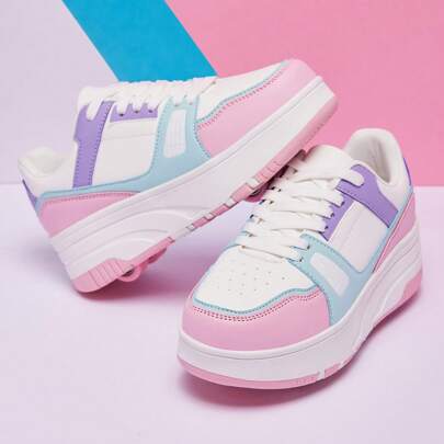 scarpe sportive sportive casual per bambini - Nuova moda per teenager, design da skate con ruote rimovibili per sport all'aperto, Heelys per ragazzi e