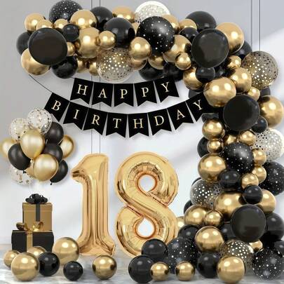 1 set di ghirlande di palloncini per compleanno - palloncini in lattice neri e oro e striscione con la scritta "Buon compleanno", palloncini riutilizz
