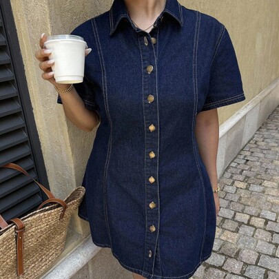 Dress casual in denim mono-mono-taglia per donne taglie forti